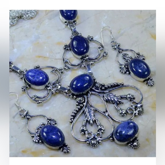 Hand crafted Lápiz Lazuli Necklace earrings set unique - Picture 2 of 6